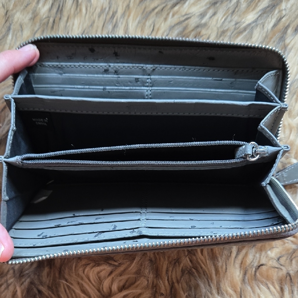Coach leather and python snake nickel buckle gray-taupe zip around wallet - Picture 3 of 5